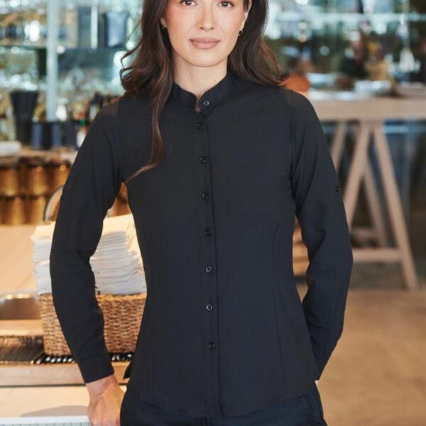 LADIES MANDARIN SHIRT WITH ROLL TAB SLEEVE Thumbnail