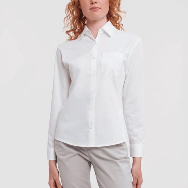 LADIES LONG SLEEVE PURE COTTON POPLIN SHIRT Thumbnail